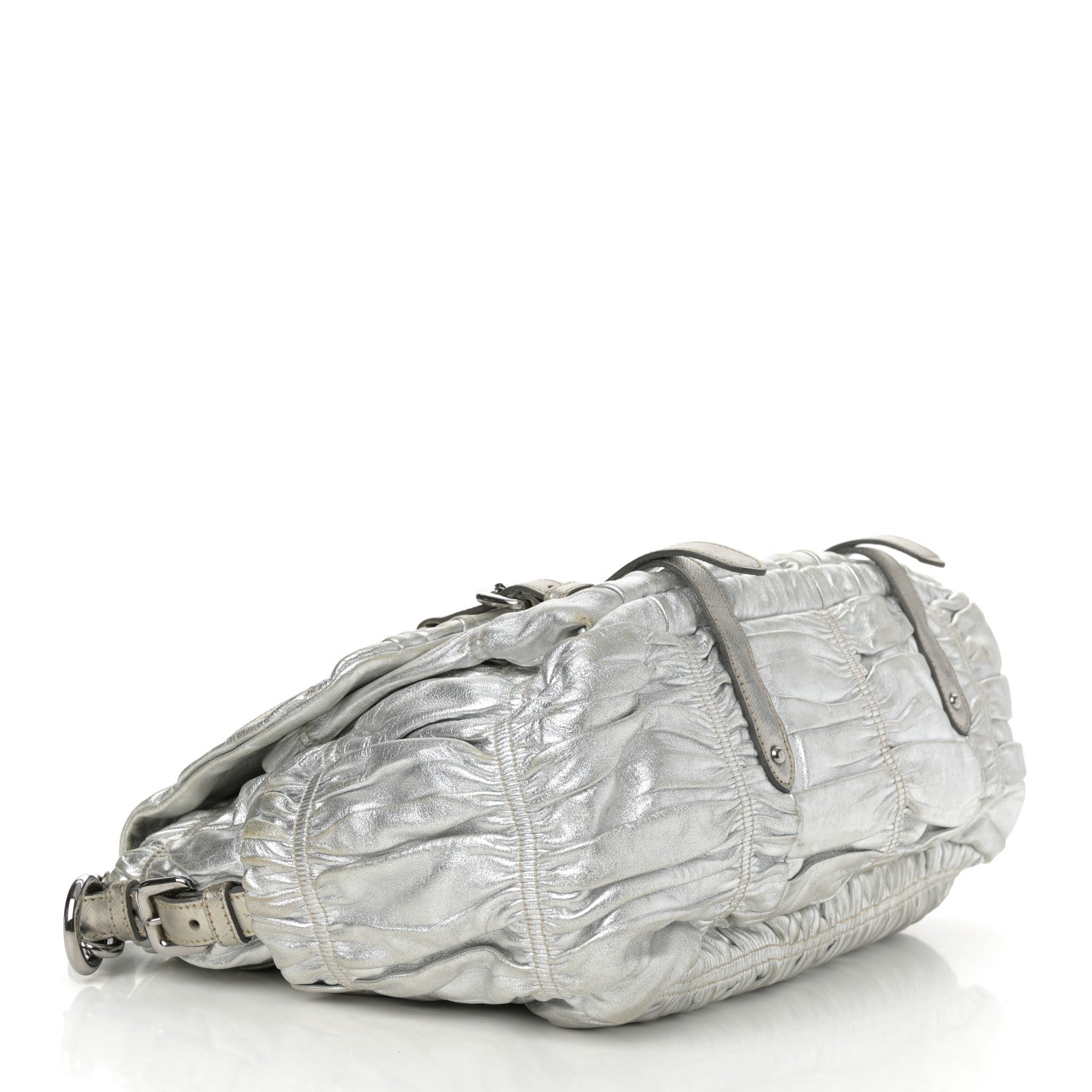 Prada Metallic Nappa Gaufre Messenger Tote Argento 4 of 19