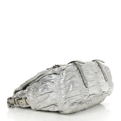 Prada Metallic Nappa Gaufre Messenger Tote Argento 4 of 19