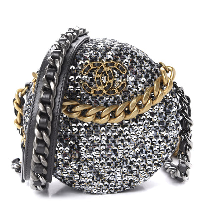 Chanel Sequin 19 Round Clutch With Chain Silver Black 1 of 11