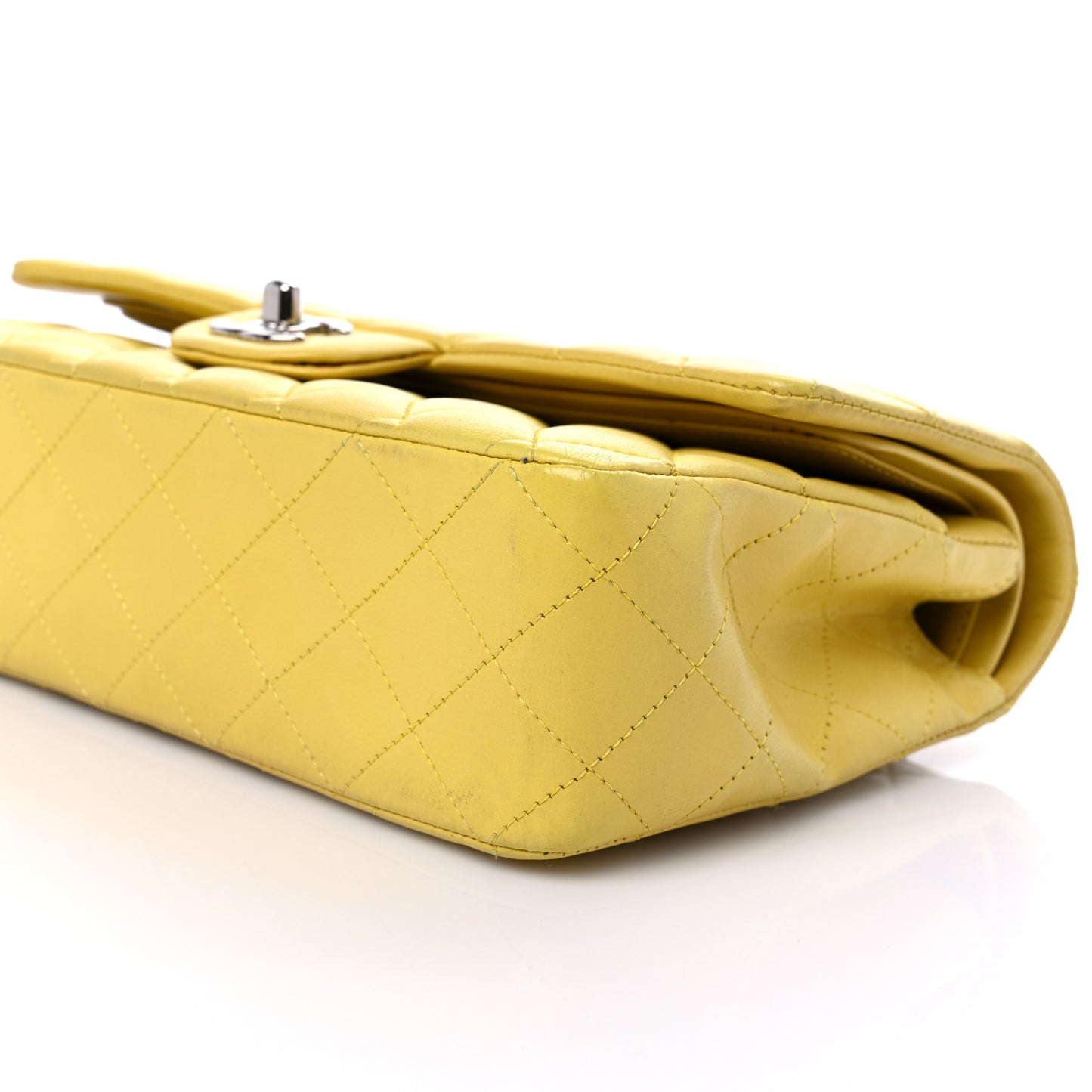 Lambskin Quilted Medium Double Flap Yellow