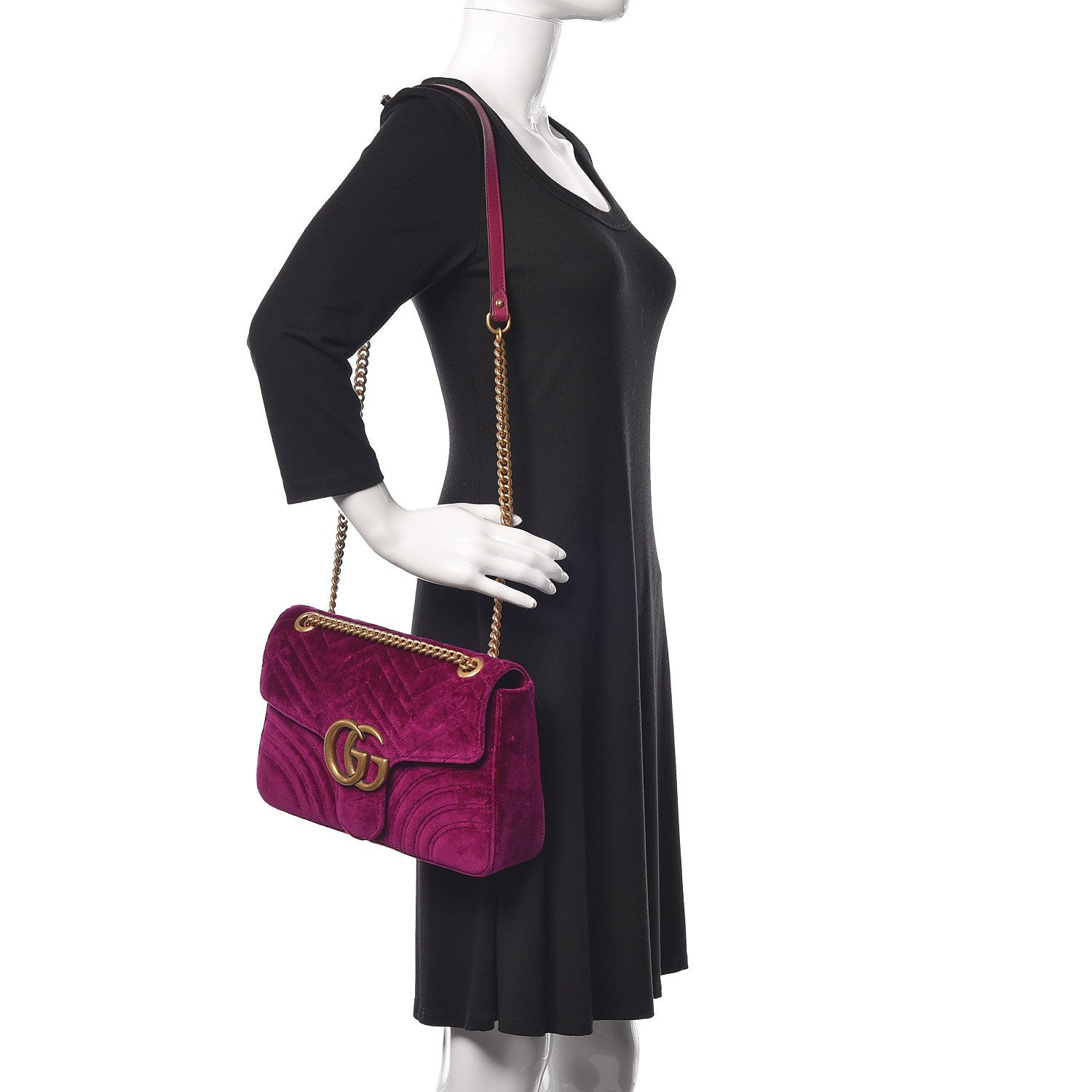Gucci Velvet Matelasse Medium GG Marmont Shoulder Bag Fuchsia Violet Cyclamen 2 of 9