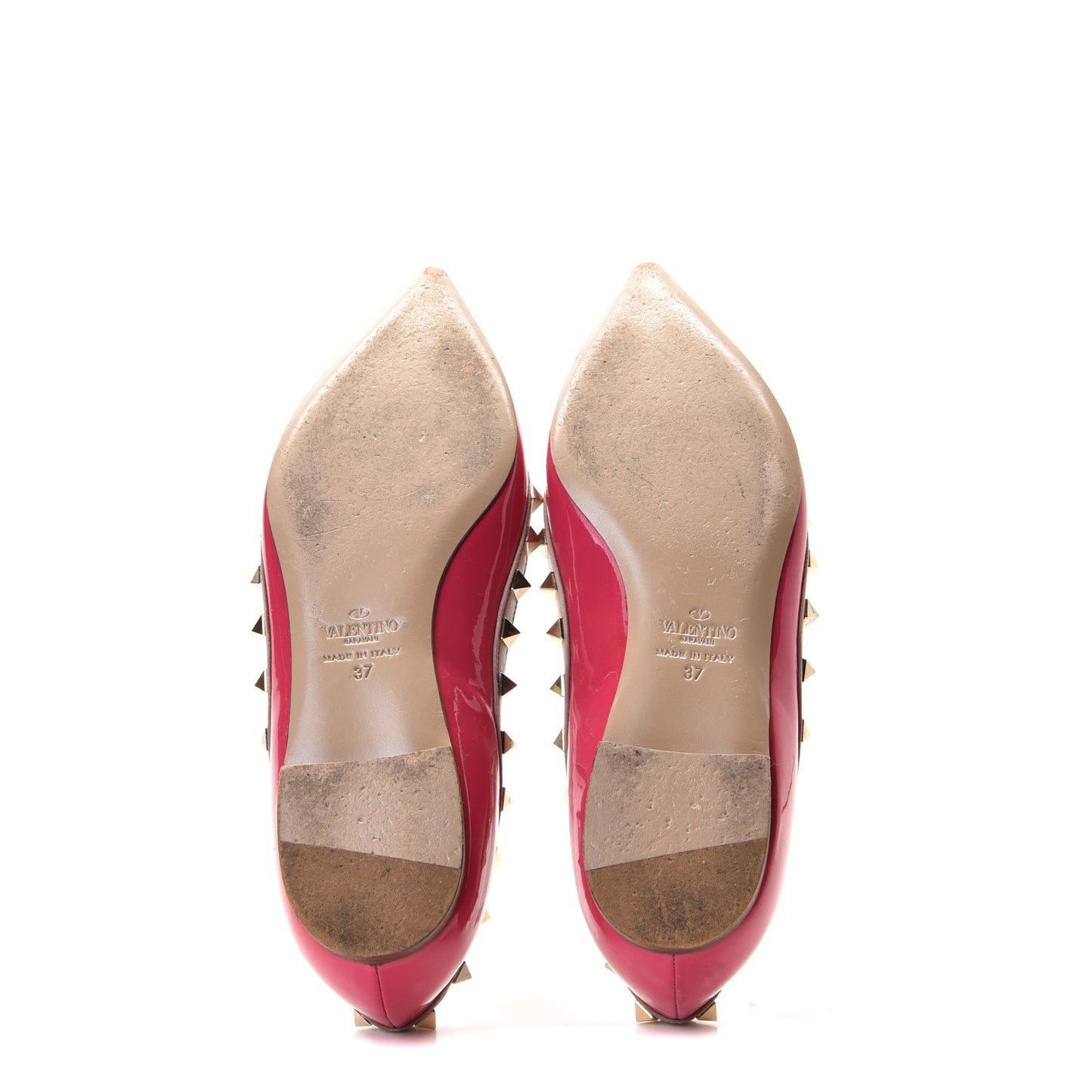 Patent Nappa Rockstud Ballerina Flats 37 Framboise Poudre
