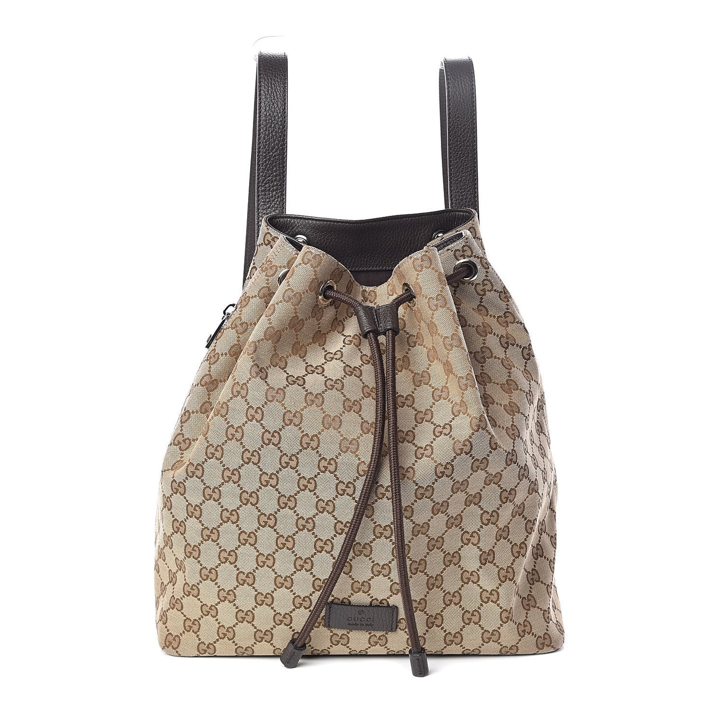 Monogram Dollar Calfskin O Drawstring Backpack Beige Ebony Testa di Moro Dark Chocolate