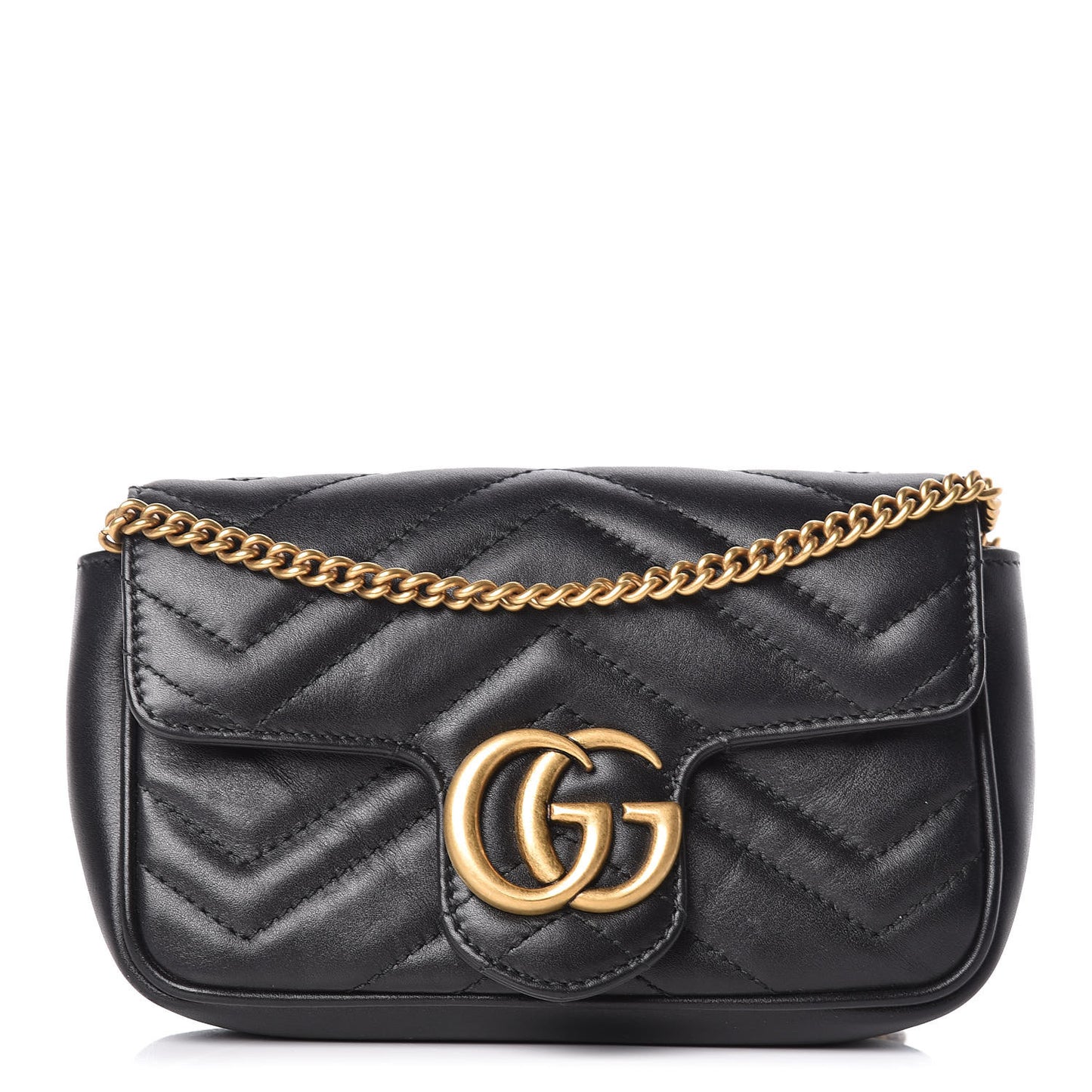 Calfskin Matelasse Super Mini GG Marmont Shoulder Bag Black