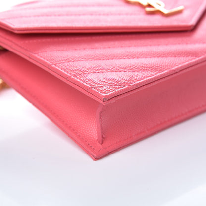 Saint Laurent Grain De Poudre Matelasse Chevron Monogram Chain Wallet Rose Clair 8 of 10