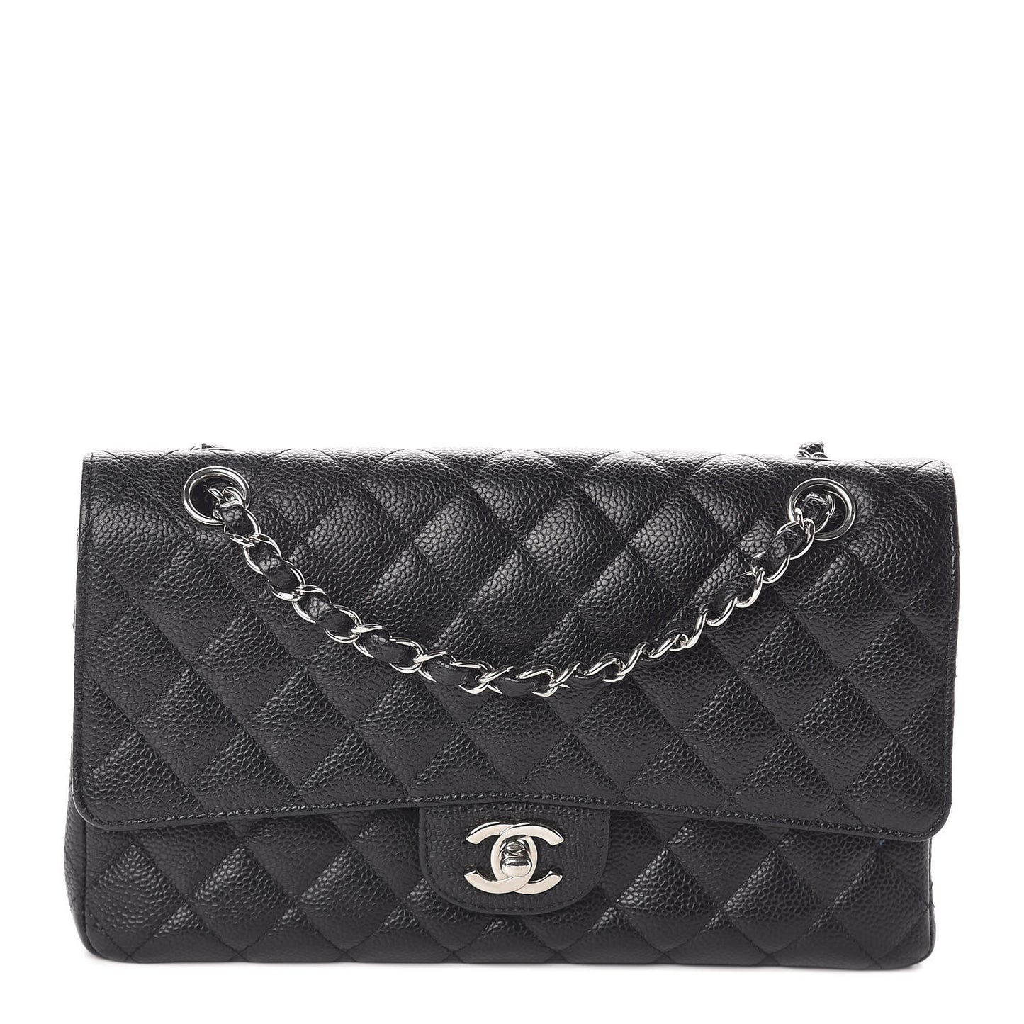 Caviar Quilted Medium Double Flap Black