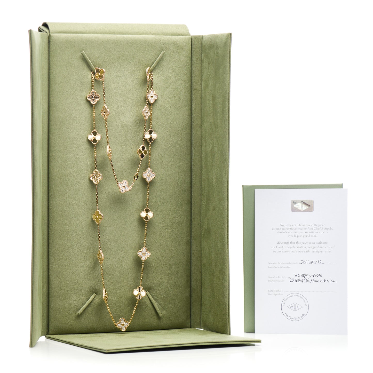18K Yellow Gold Diamond 20 Motifs Guilloche Vintage Alhambra Necklace