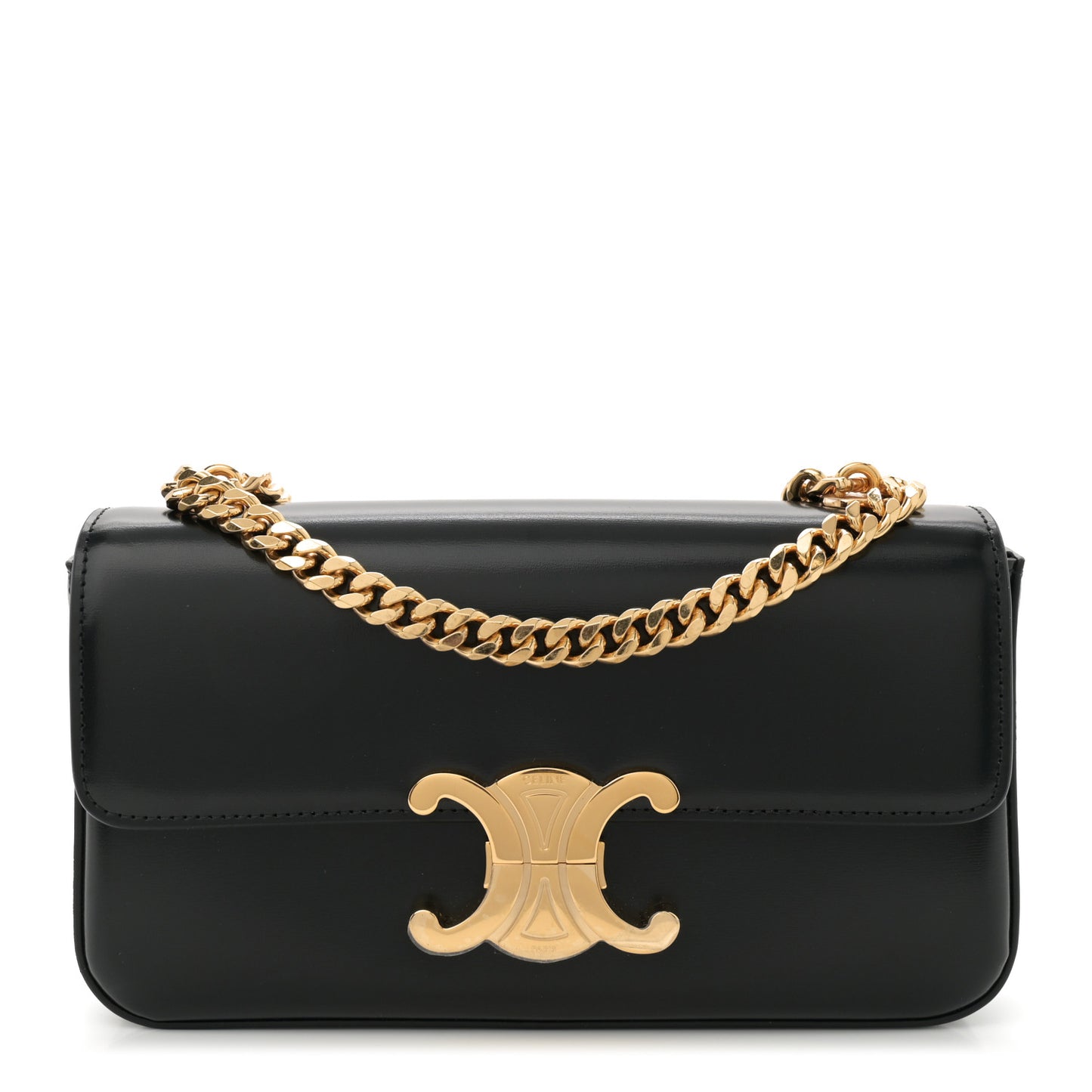 Shiny Calfskin Triomphe Chain Shoulder Bag Black