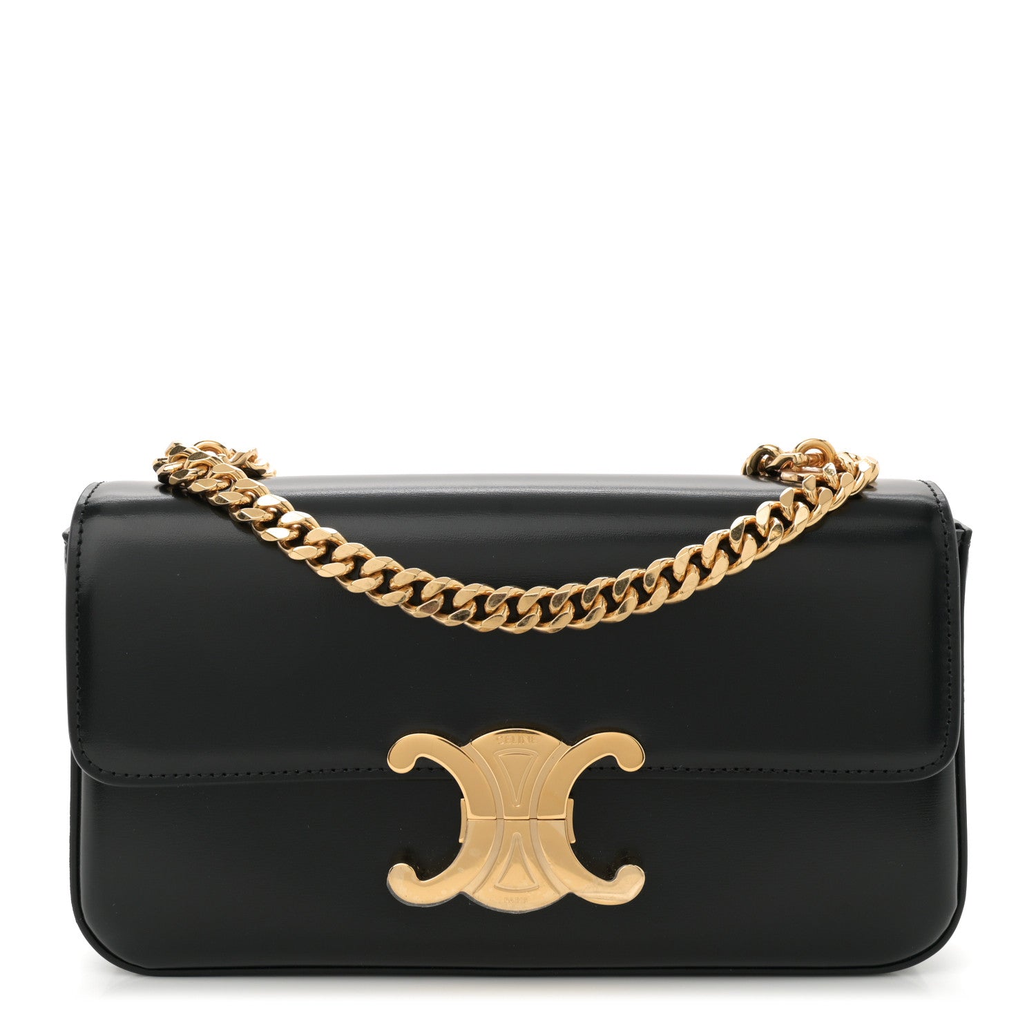 Celine Shiny Calfskin Triomphe Chain Shoulder Bag Black 1 of 11