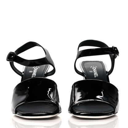 Chanel Patent Calfskin Sandal 38.5 Black White 2 of 9