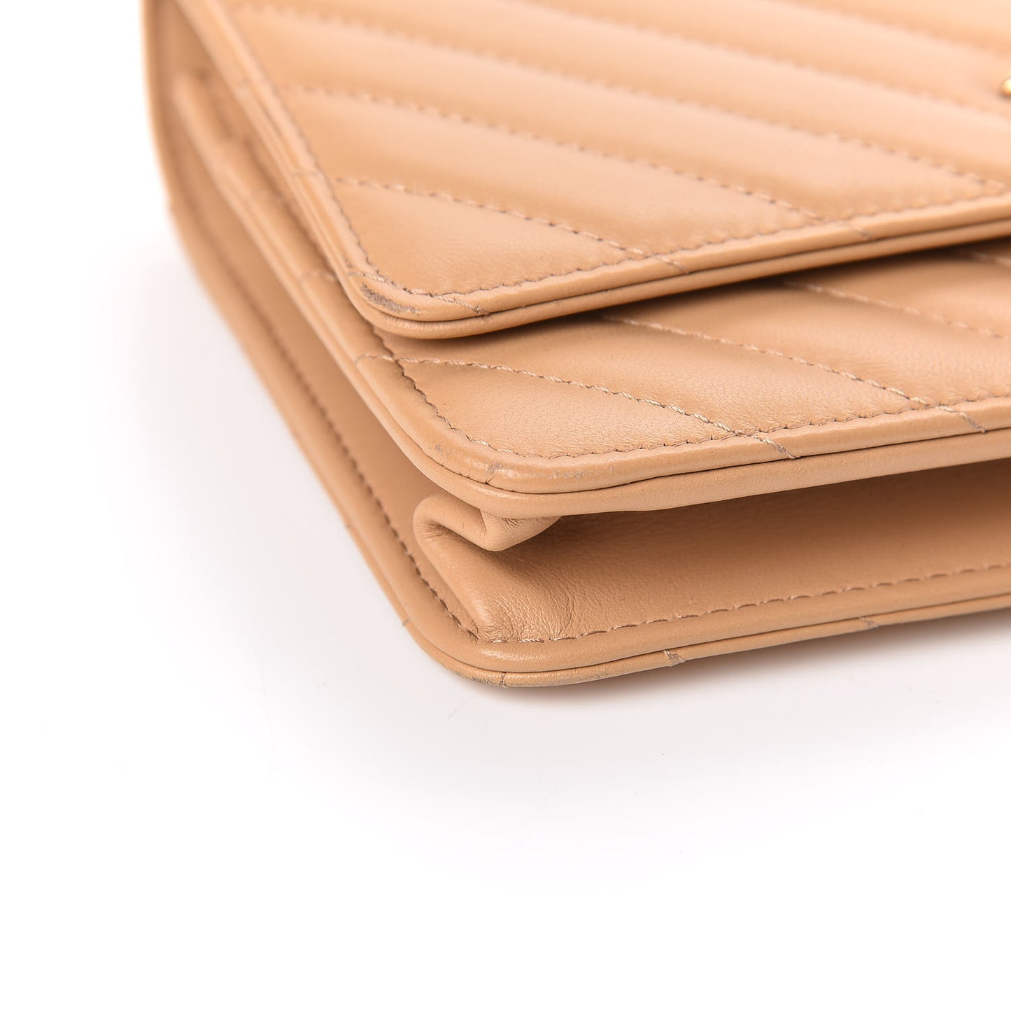 Lambskin Chevron Quilted Trendy CC Wallet On Chain WOC Beige