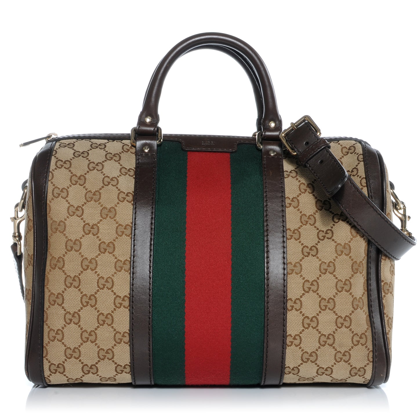 Monogram Selleria Calfskin Vintage Web Medium Boston Beige Ebony Cocoa