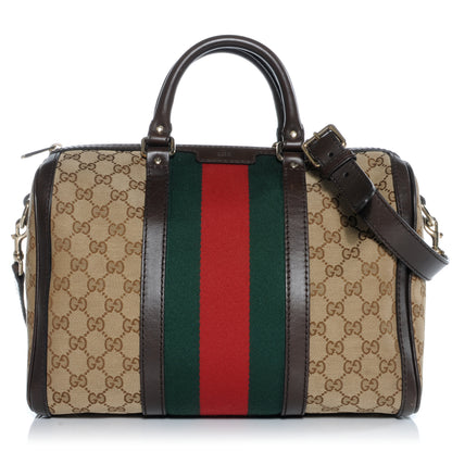 Gucci Monogram Selleria Calfskin Vintage Web Medium Boston Beige Ebony Cocoa 1 of 9