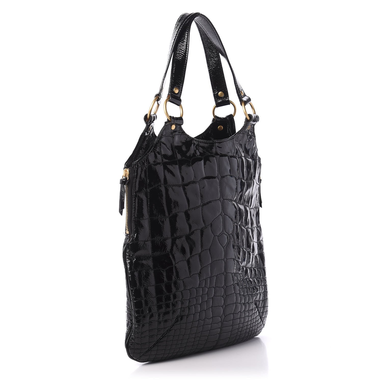 Saint Laurent Patent Crocodile Embossed Tribute Tote Black 3 of 10
