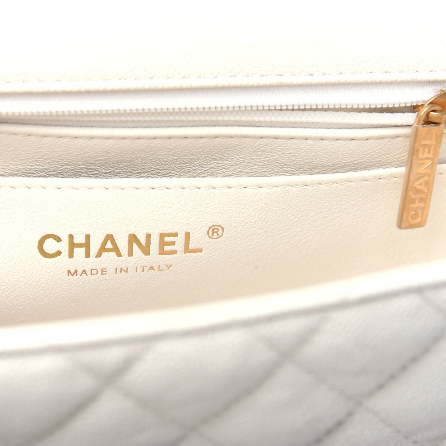 Caviar Quilted Mini Top Handle Rectangular Flap White