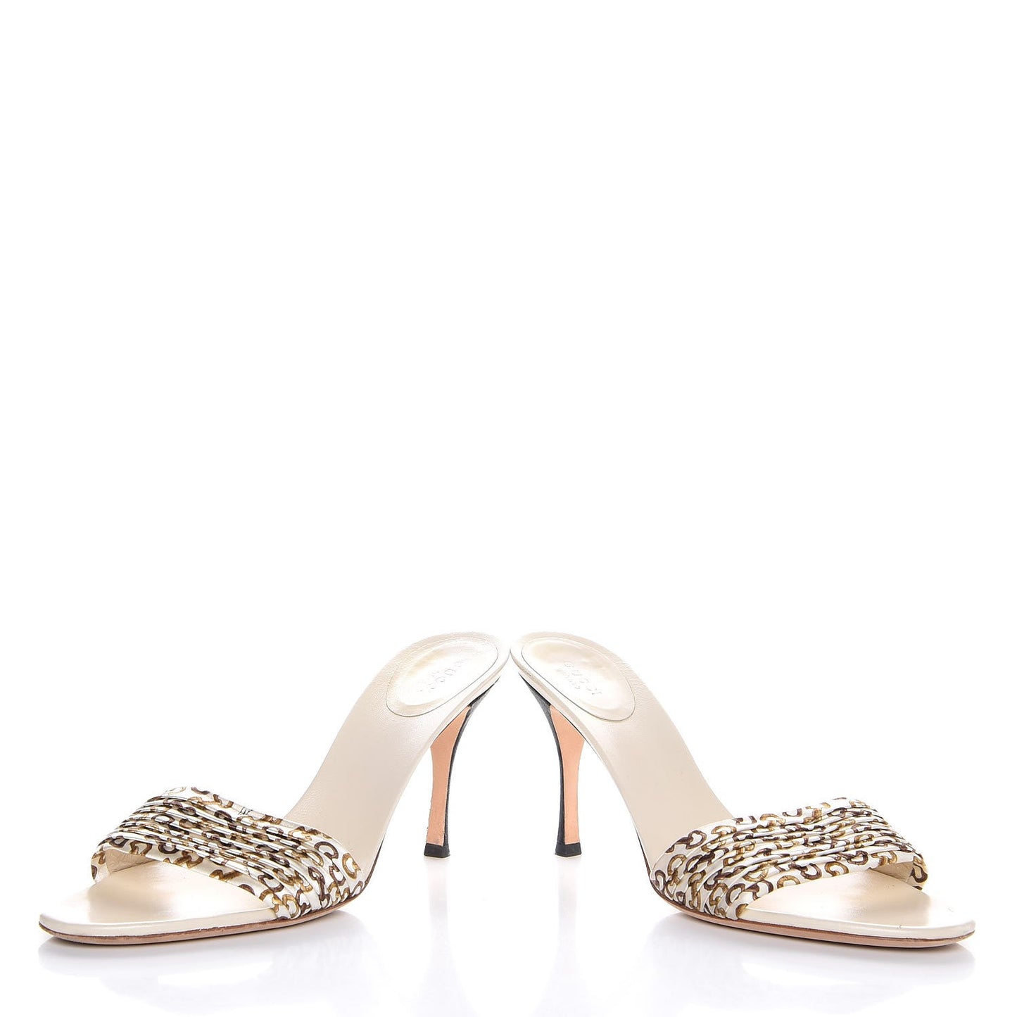 Satin Horsebit Print High Heel Slides 9.5 Brown