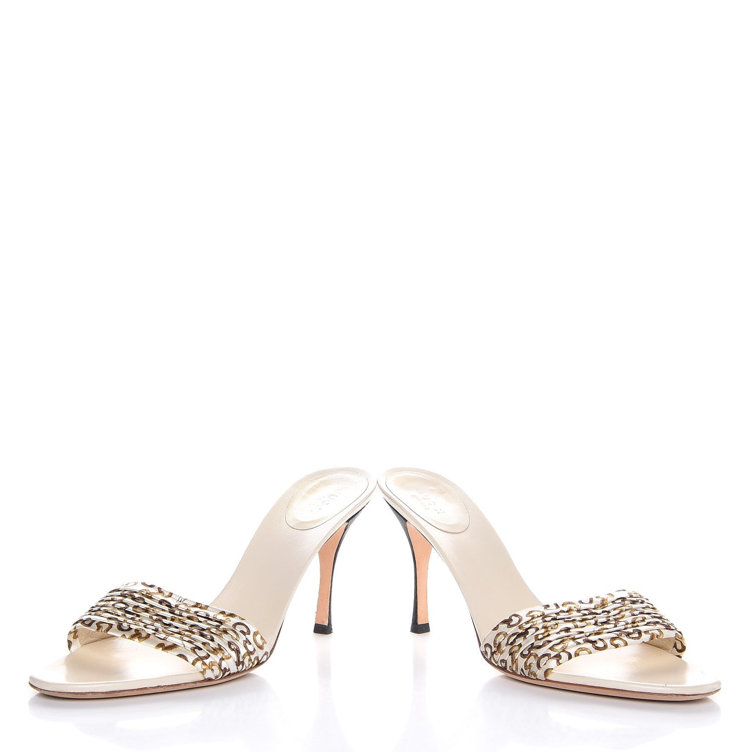 Gucci Satin Horsebit Print High Heel Slides 9.5 Brown 5 of 12