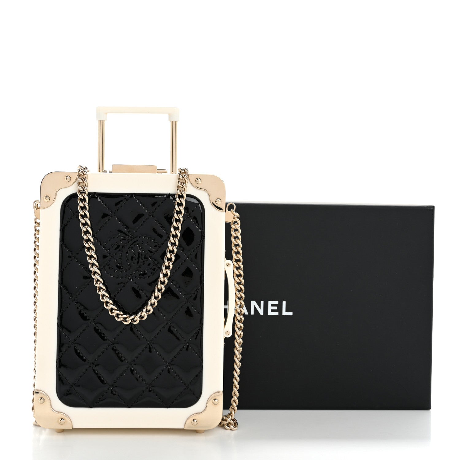 Chanel Plexiglass Patent Evening In The Air Mini Trolley Minaudiere Clutch Black White 12 of 12