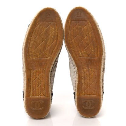 Chanel Crackled Calfskin High Top Espadrilles 37 Light Beige Black 5 of 9