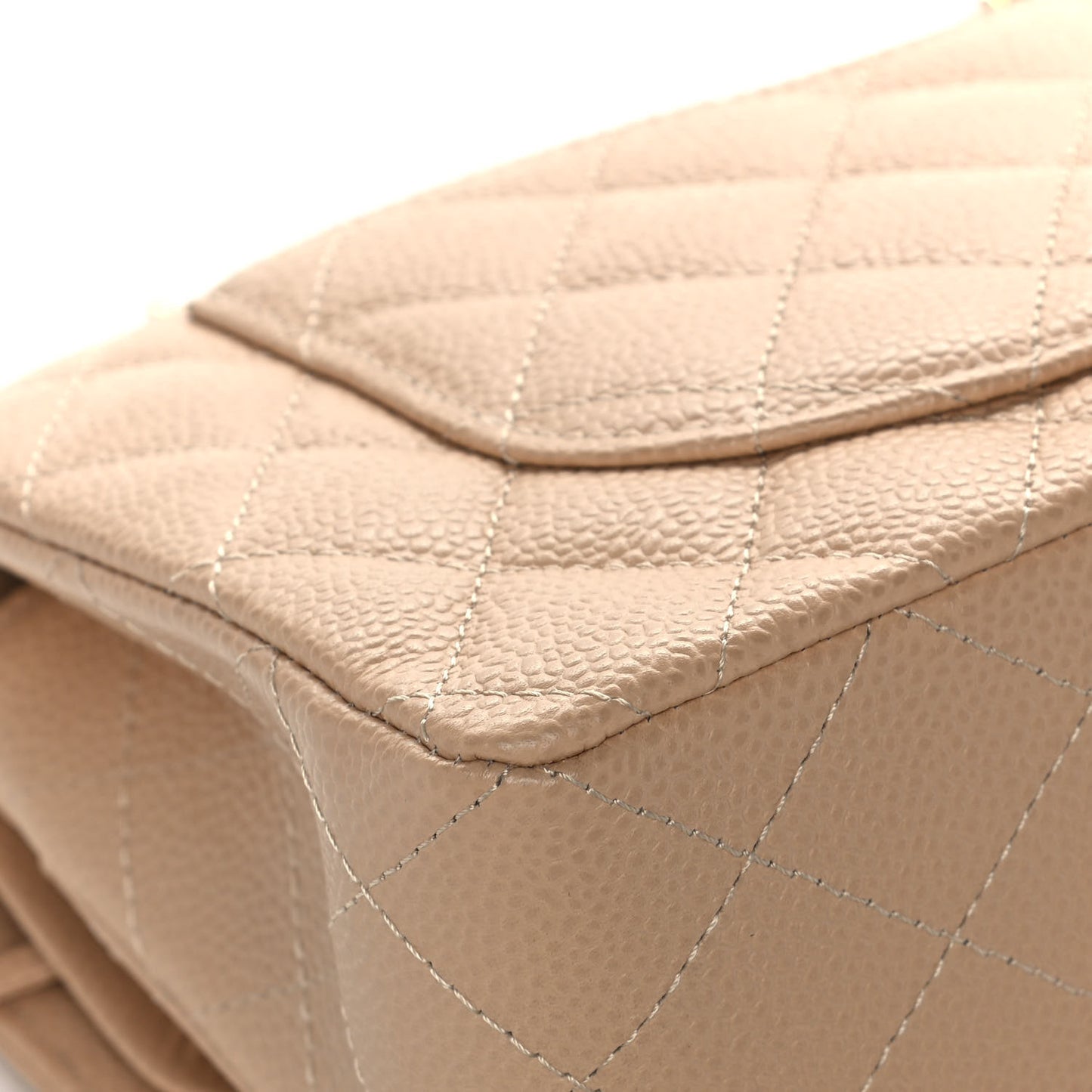 Caviar Quilted Small Double Flap Beige