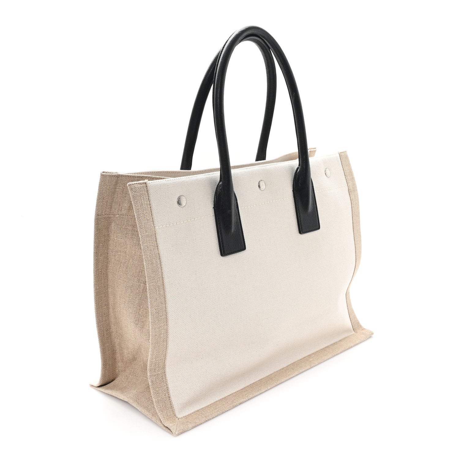 Saint Laurent Linen Calfskin Small Rive Gauche Tote Greggio Natural 2 of 10