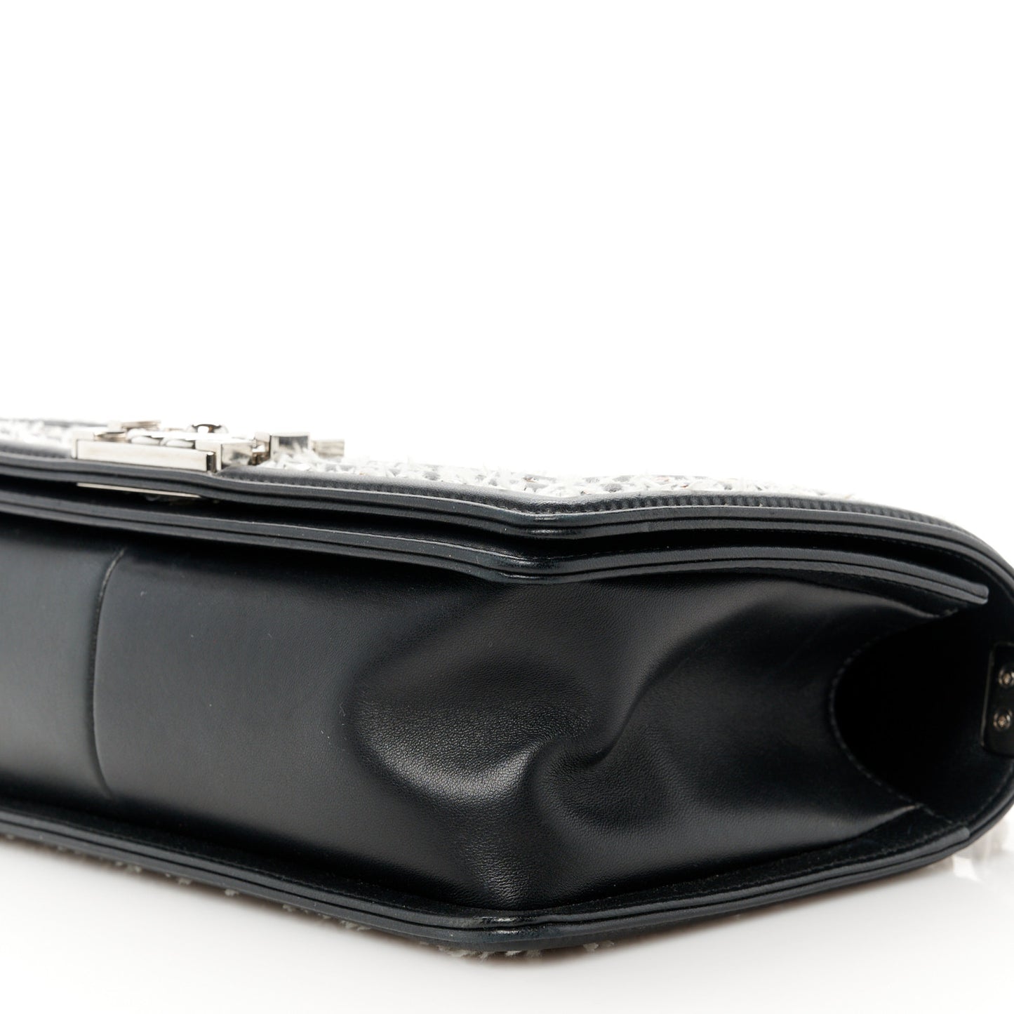 Calfskin Tweed Sequin Stitched Medium Boy Flap Black White