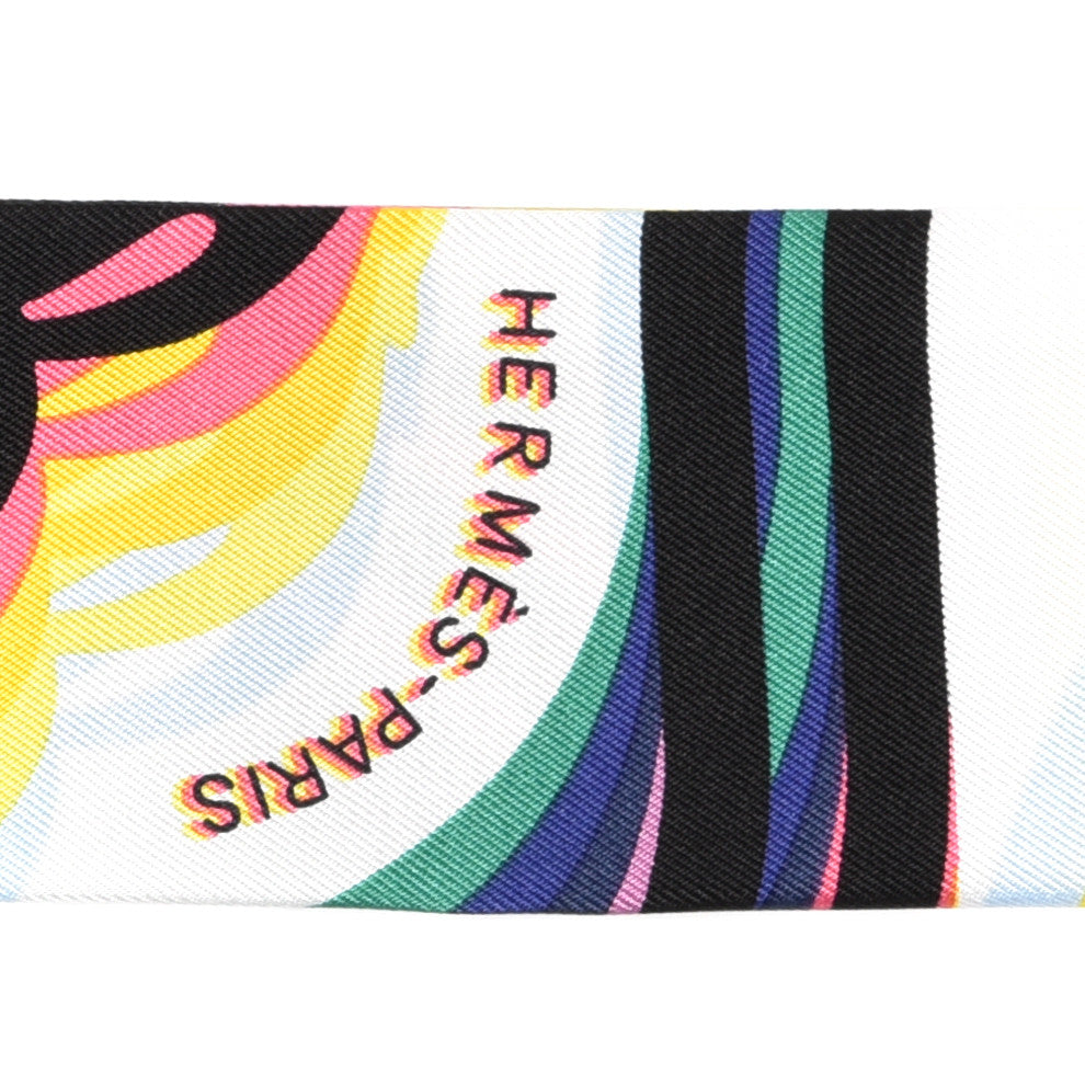 Hermes Silk Brides De Gala Shadow Fringed Twilly Black Jaune Multicolor 3 of 5