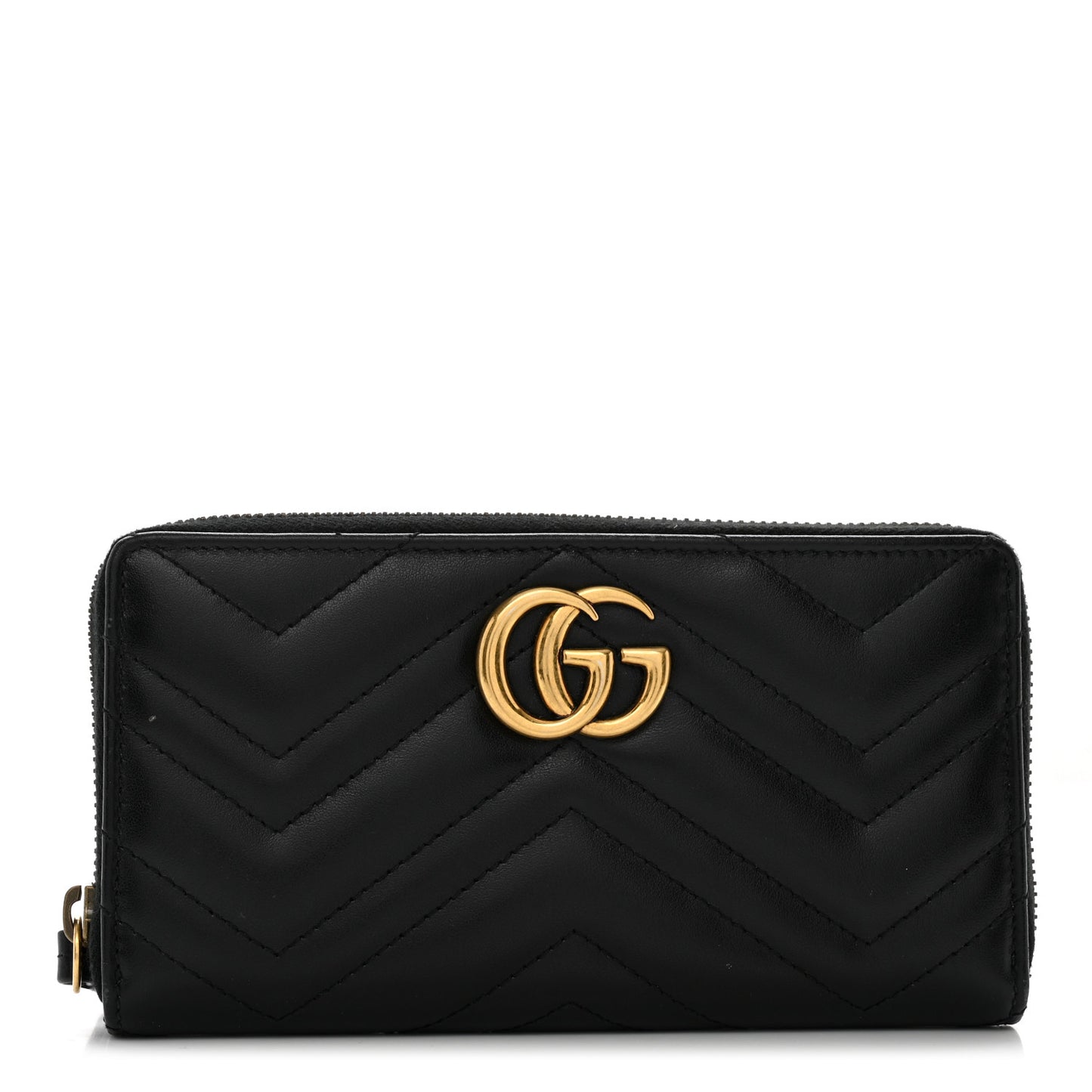 Calfskin Matelasse GG Marmont Zip Around Wallet Black