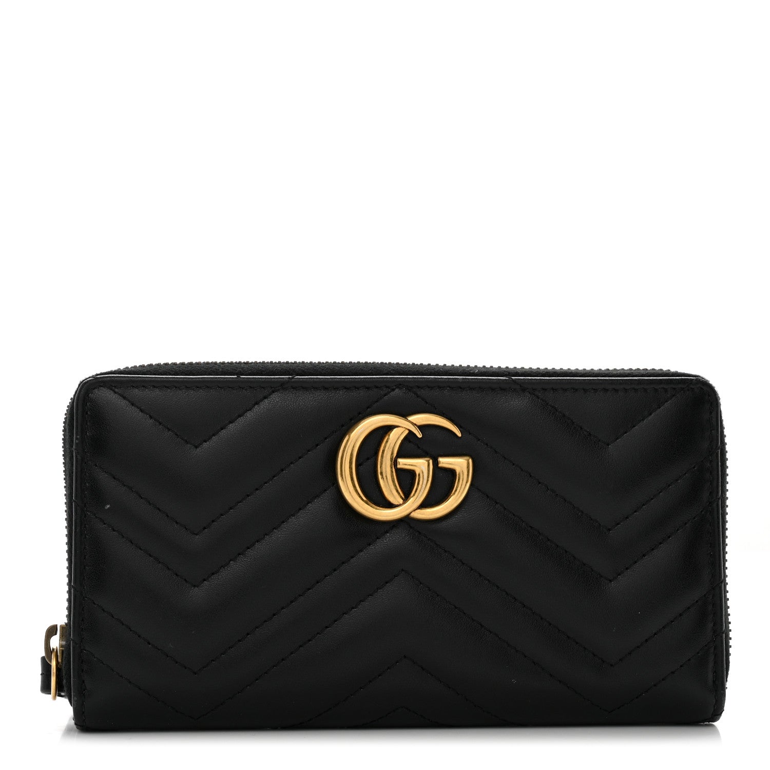 Gucci Calfskin Matelasse GG Marmont Zip Around Wallet Black 1 of 12
