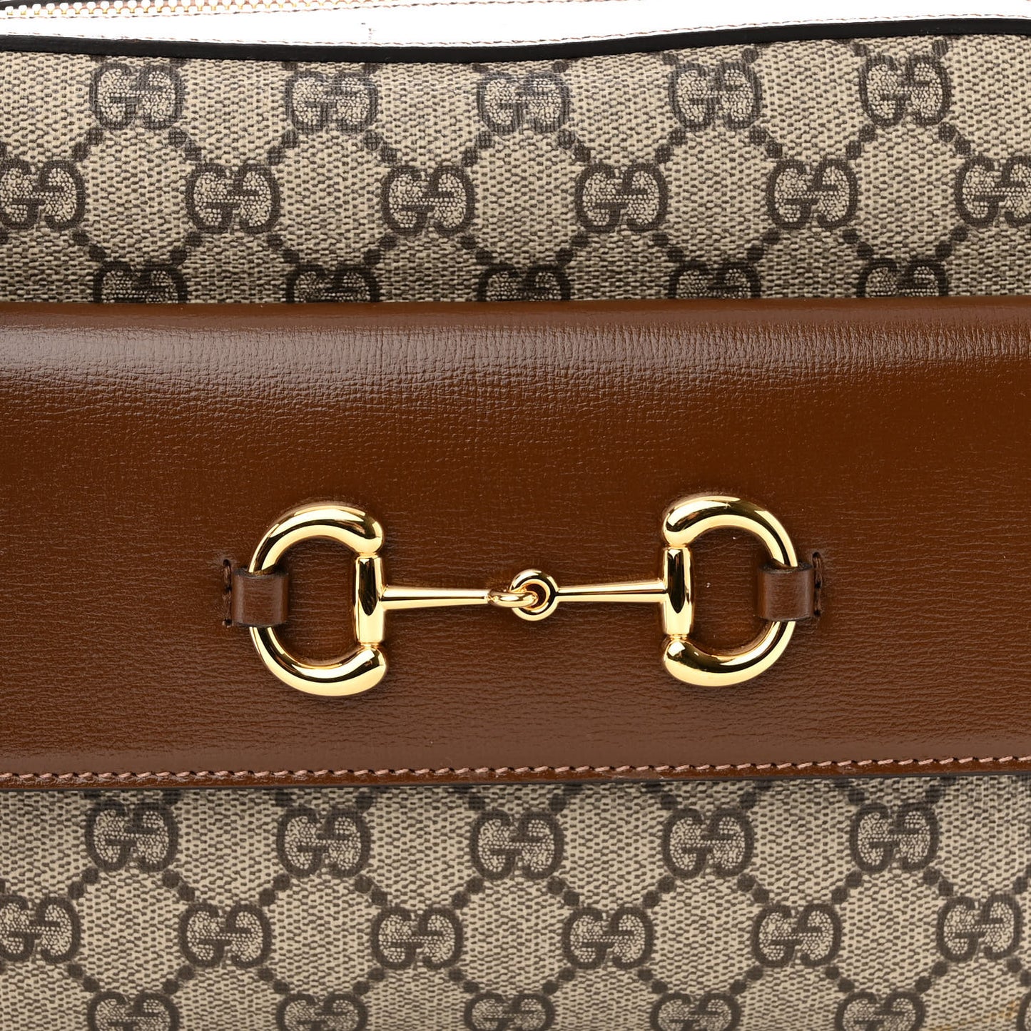 GG Supreme Monogram Small Horsebit 1955 Shoulder Bag Beige Brown Sugar