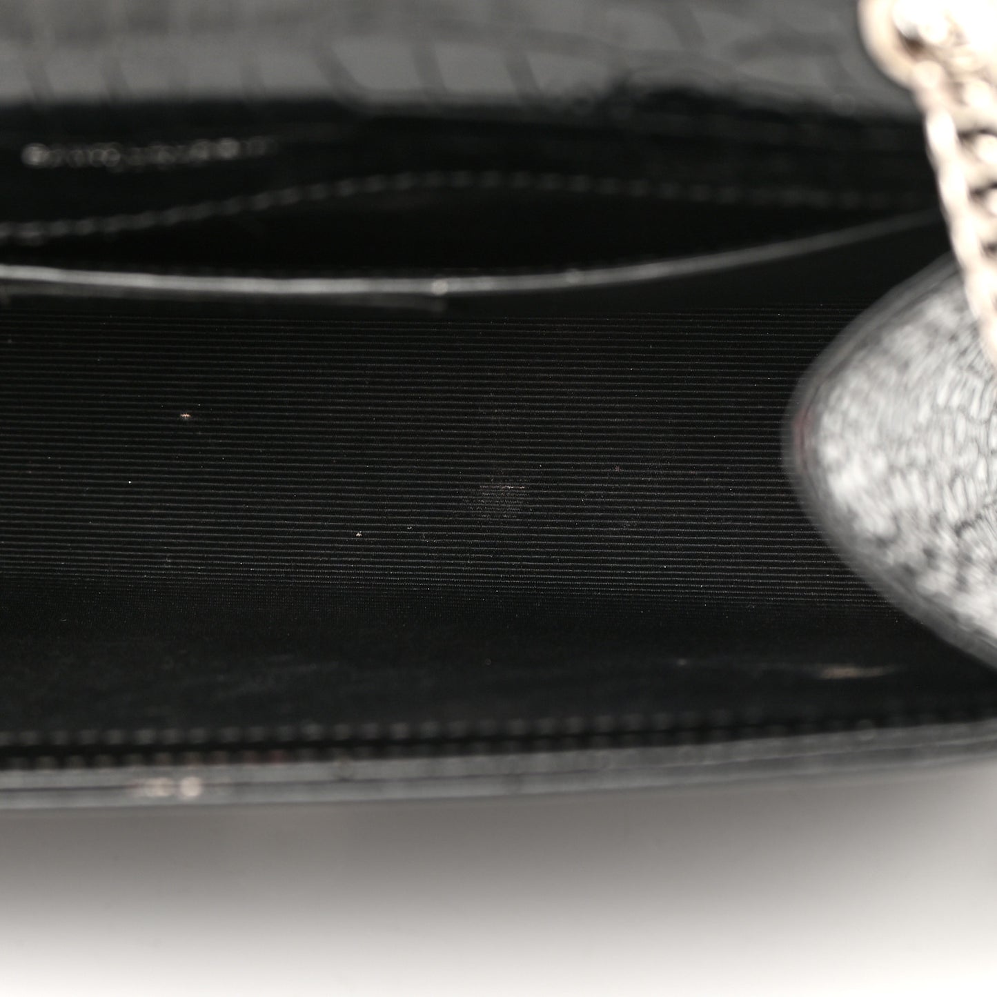 Calfskin Crocodile Embossed Small Classic Monogram Kate Tassel Satchel Black