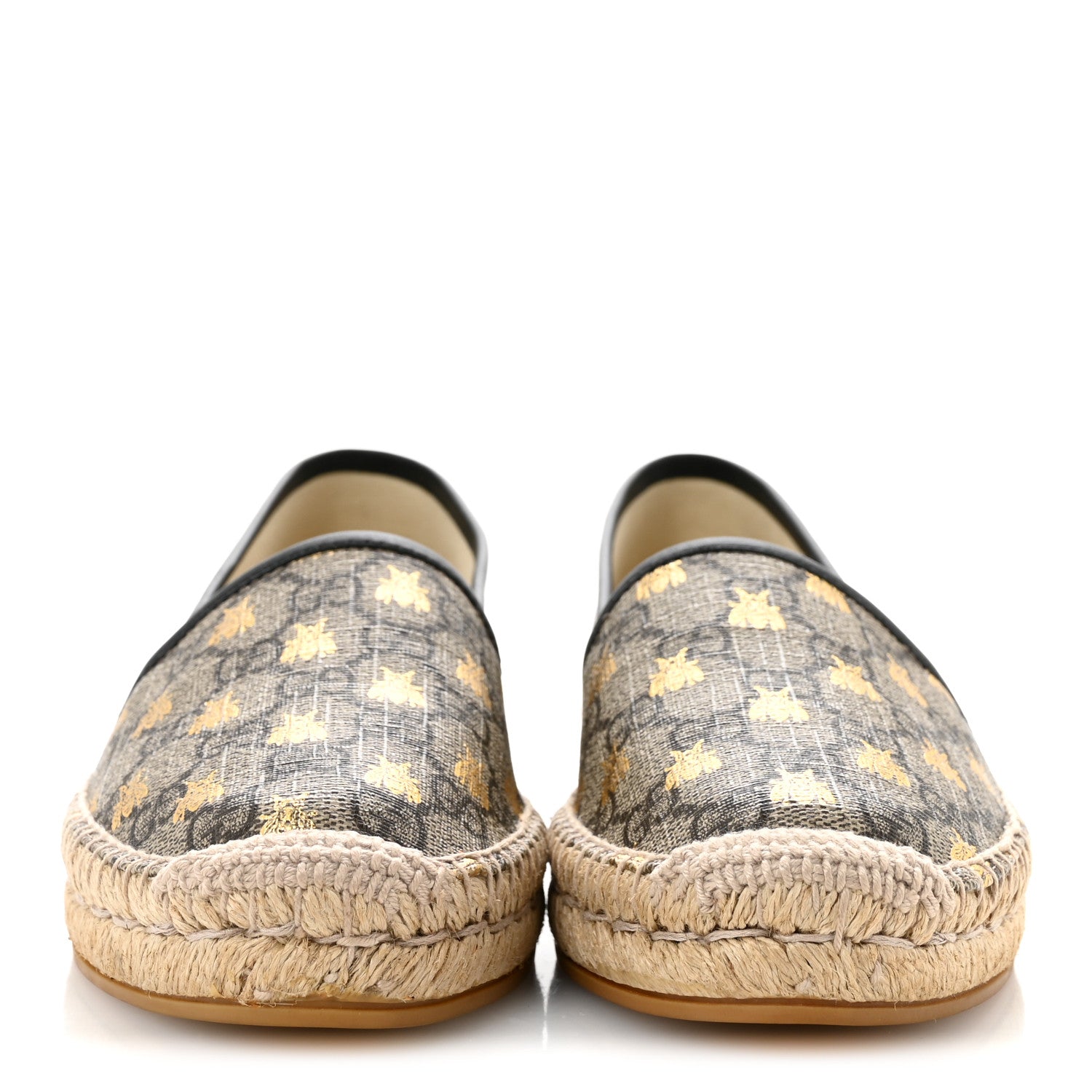 Gucci GG Supreme Monogram Bees Espadrille Flats 38 Beige Ebony Oro Black 3 of 9