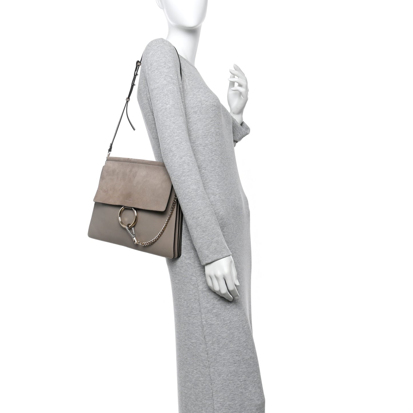 Calfskin Suede Medium Faye Shoulder Bag Motty Grey