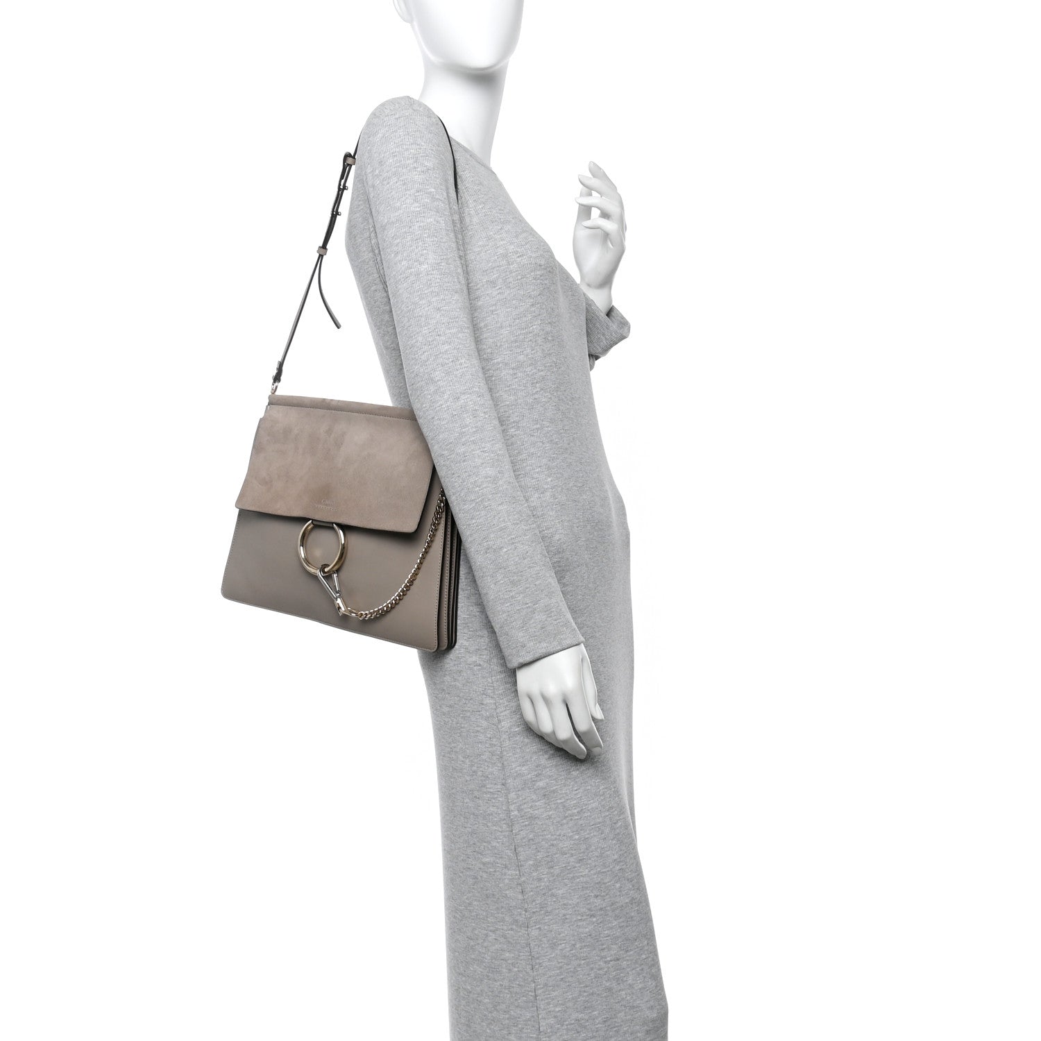 Chloe Calfskin Suede Medium Faye Shoulder Bag Motty Grey 2 of 19