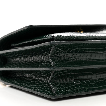 Saint Laurent Calfskin Crocodile Embossed Medium Monogram Sunset Dark Mint 9 of 10