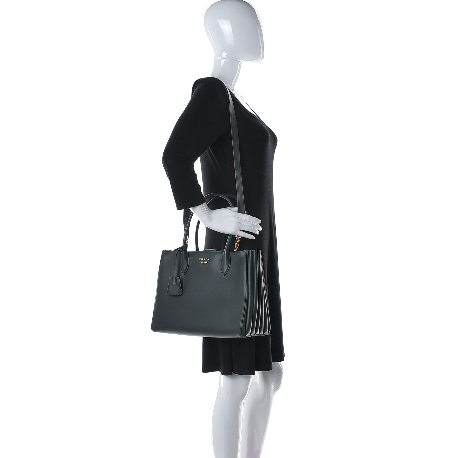 Prada City Calfskin Medium Colorblock Bibliothèque Tote Green Black 2 of 11