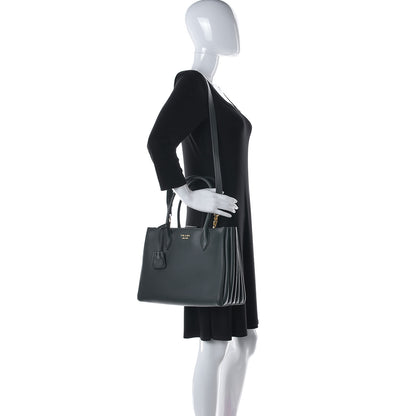 Prada City Calfskin Medium Colorblock Bibliothèque Tote Green Black 2 of 11
