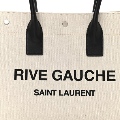 Saint Laurent Linen Calfskin Small Rive Gauche Tote Greggio Natural 8 of 10