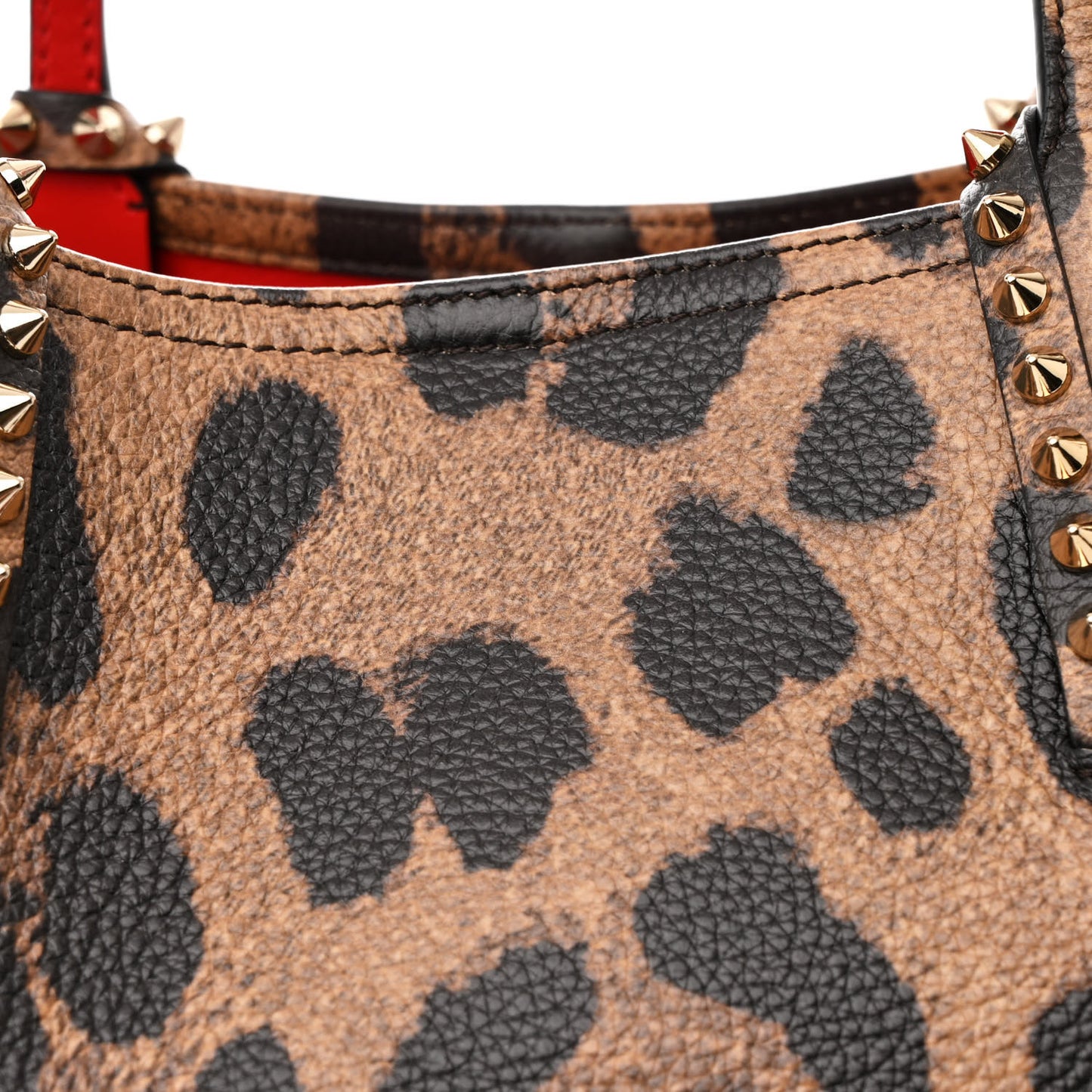 Calfskin Leopard Print Spikes East West Cabata Tote Brown