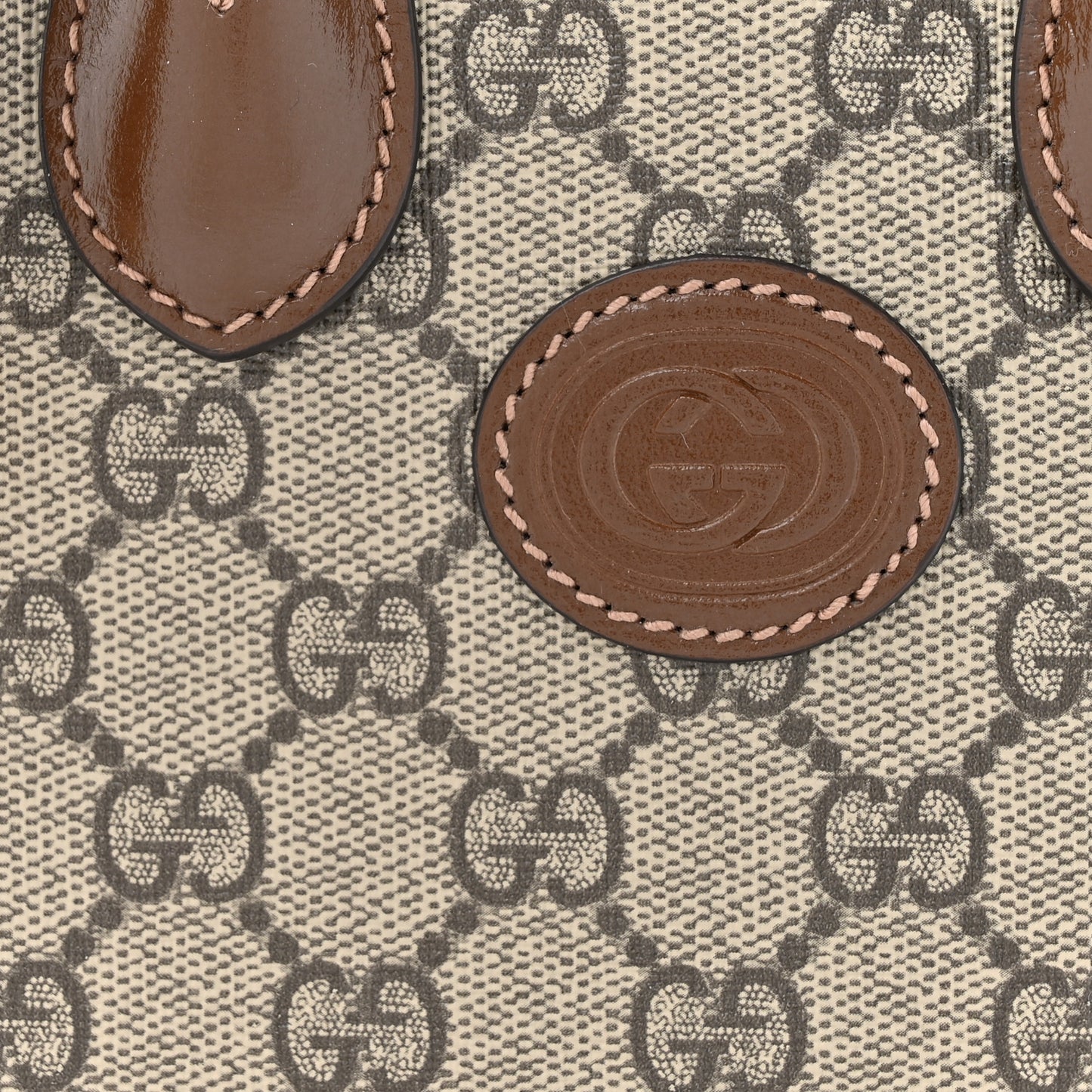GG Supreme Monogram Azalea Calfskin Mini Retro Interlocking G Tote Bag Beige Ebony Brown Sugar
