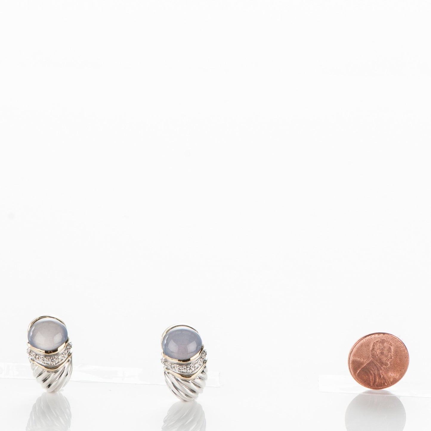 Sterling Silver 18K Gold Diamond Chalcedony 24mm Thoroughbred Shrimp Earrings