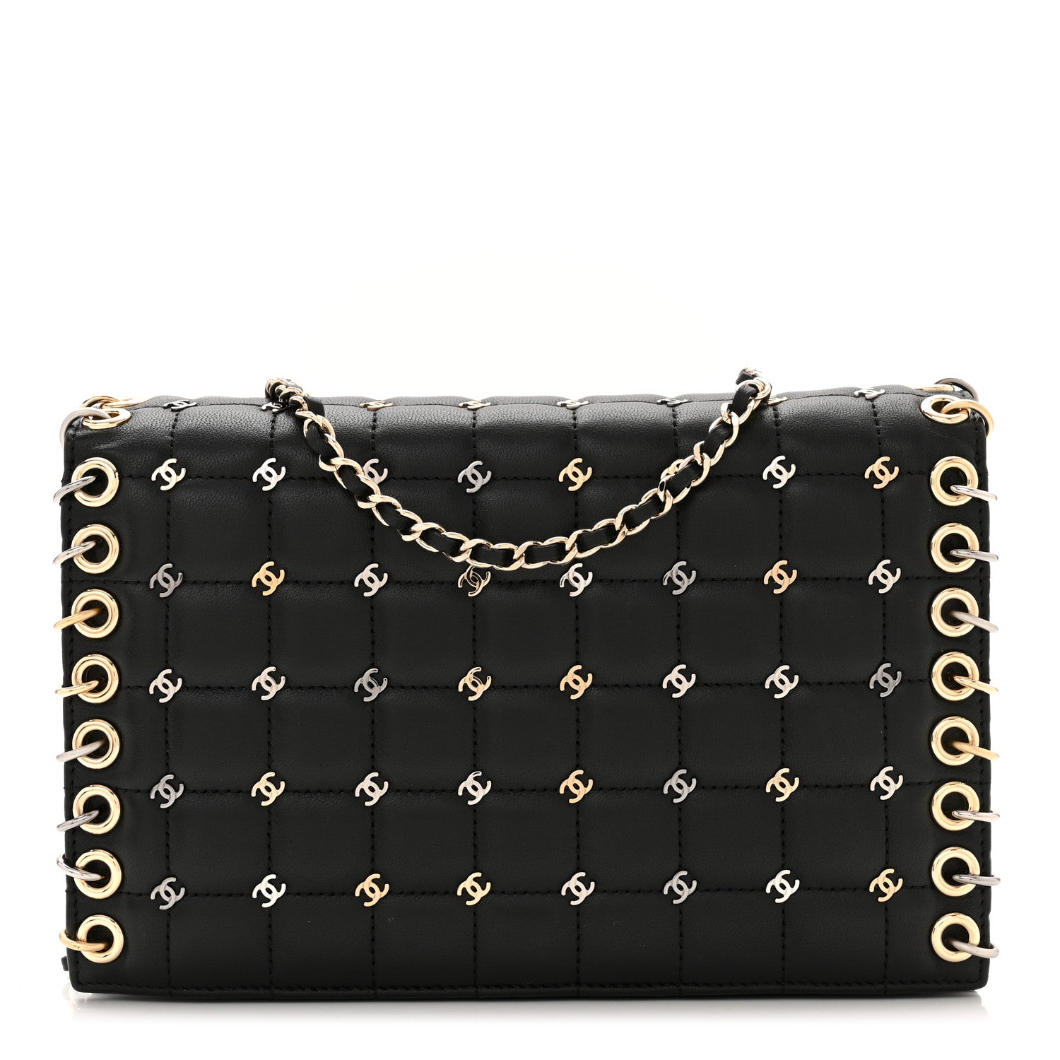 Chanel Lambskin Chocolate Bar Piercing CC Studded Small Chain Flap Bag Black 1 of 11