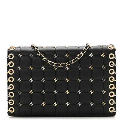 Chanel Lambskin Chocolate Bar Piercing CC Studded Small Chain Flap Bag Black 1 of 11