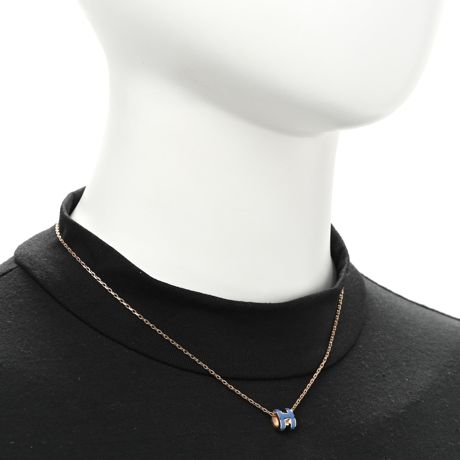 Hermes Lacquered Gold Mini Pop H Pendant Necklace Bleu Sature