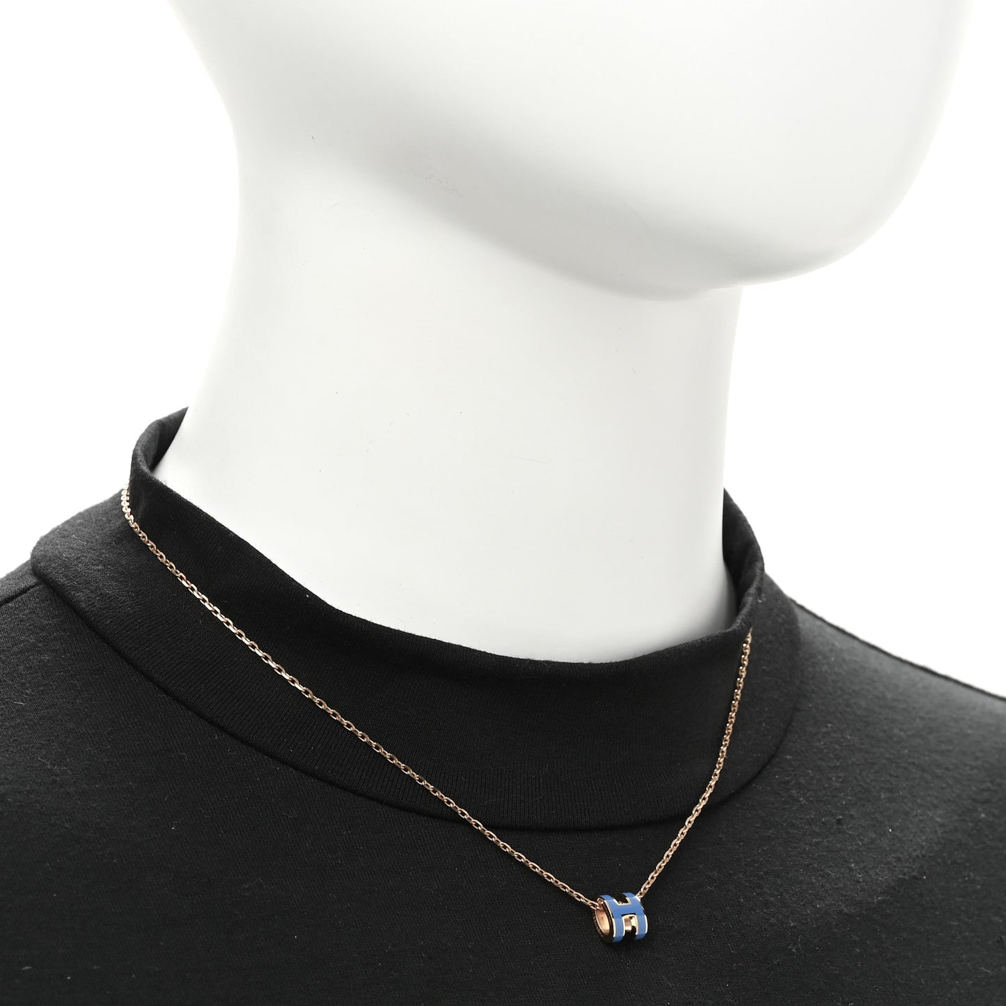 Lacquered Gold Mini Pop H Pendant Necklace Bleu Sature