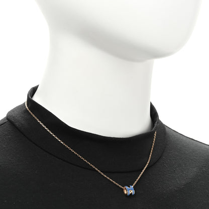Hermes Lacquered Gold Mini Pop H Pendant Necklace Bleu Sature 2 of 7