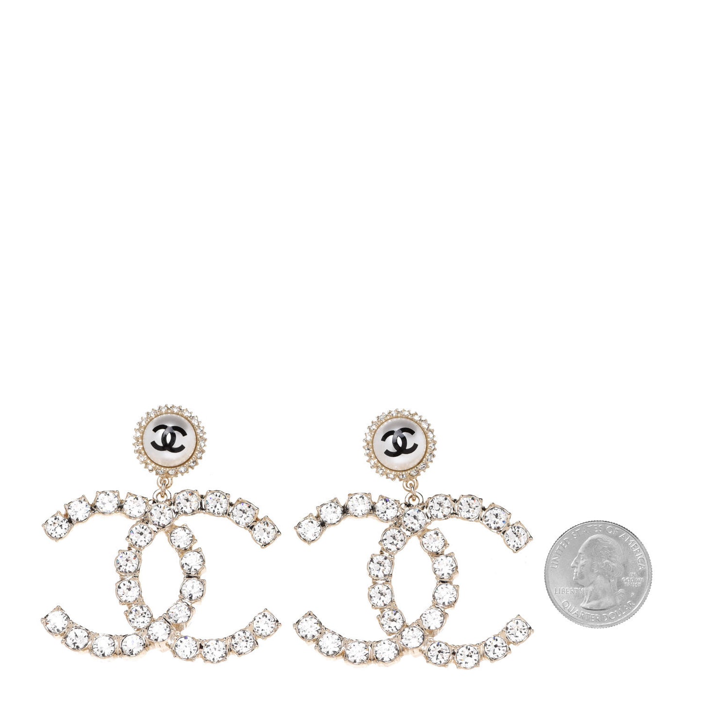 Crystal Pearl Large CC Drop Earrings Light Gold