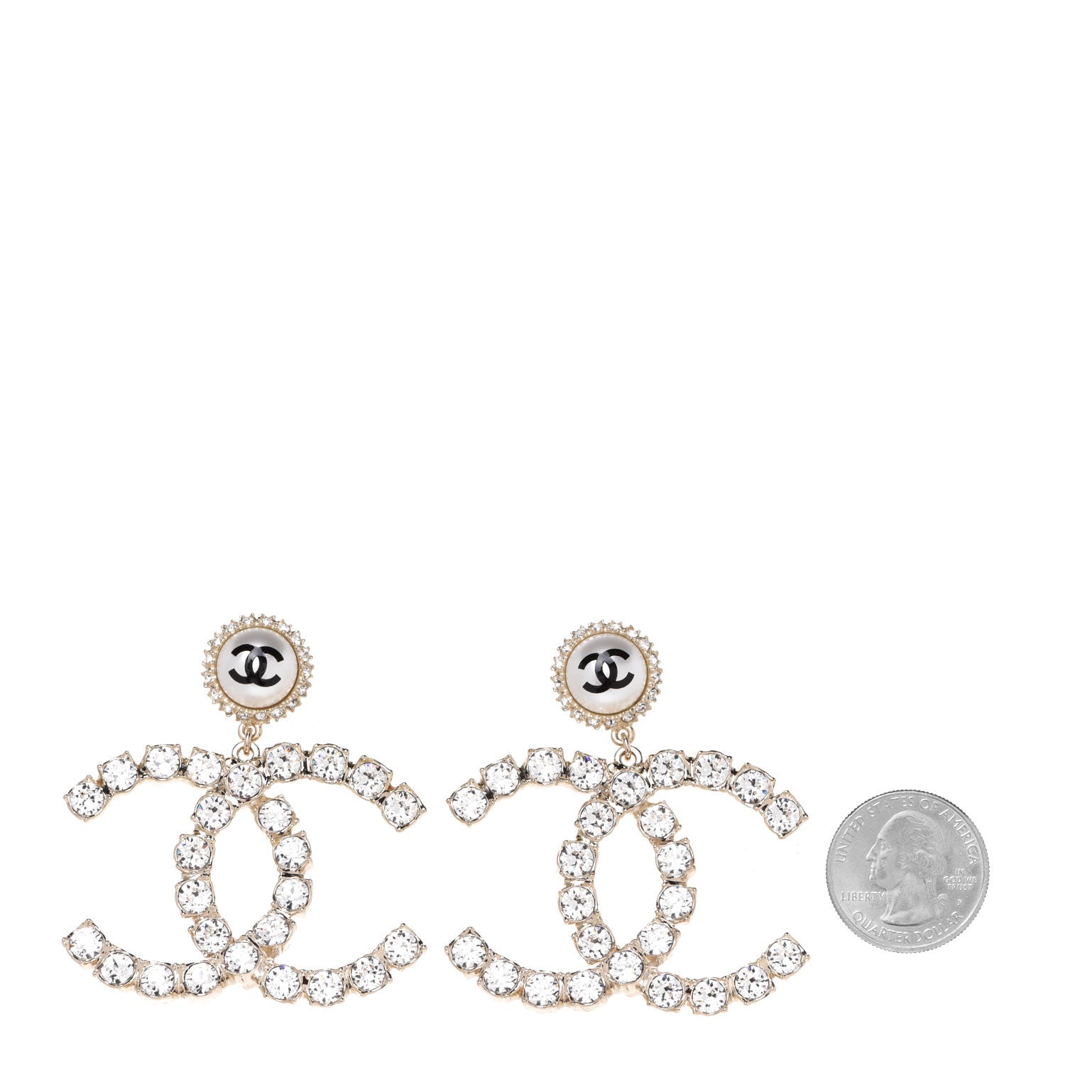 Chanel Crystal Pearl Large CC Drop Earrings Light Gold 2 of 5