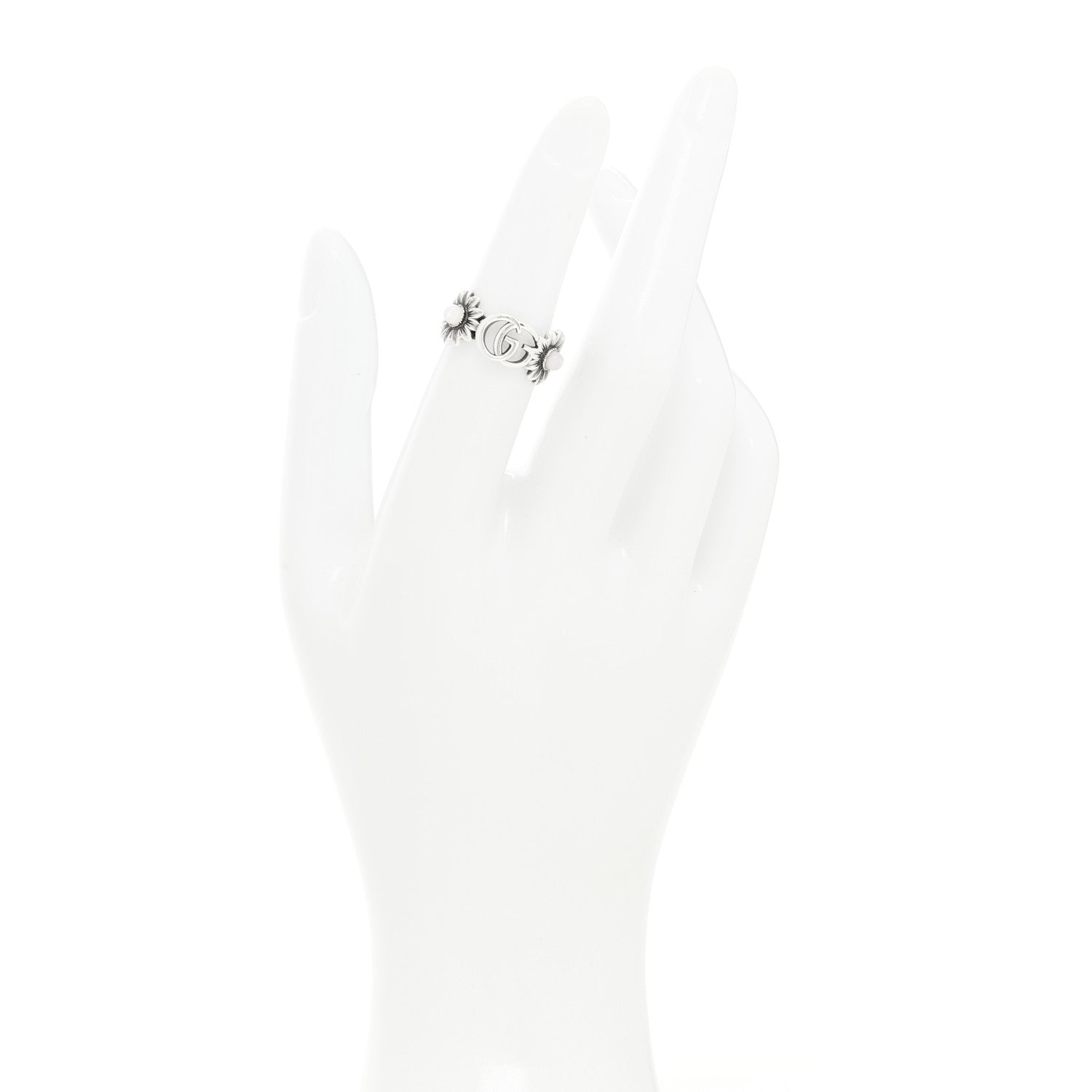 Gucci Sterling Silver Mother of Pearl Double G Marmont Flower Ring 51 5.75 2 of 6