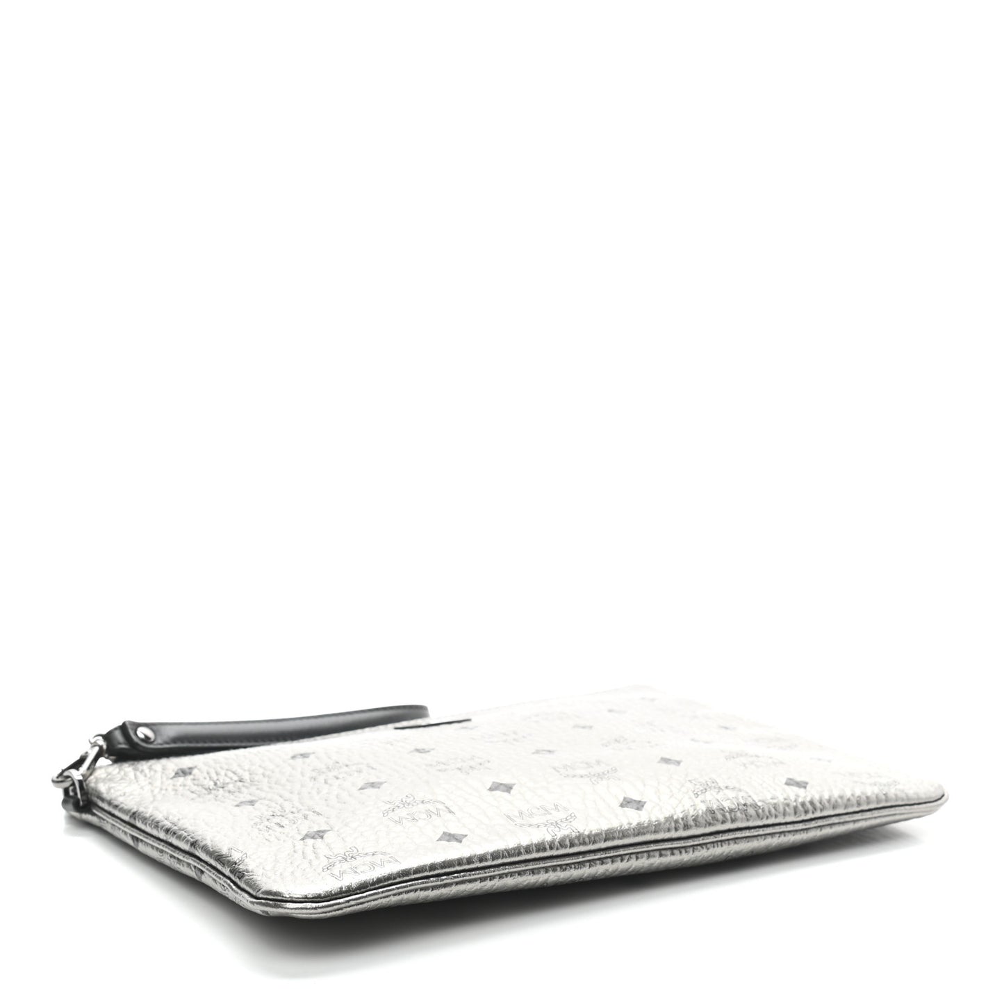 Metallic Visetos Medium Stark Wristlet Pouch Silver